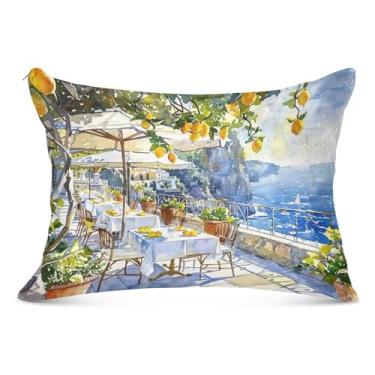 Imagem de Capas de travesseiro tamanho king size limoeiros e vista para o mar, capa de travesseiro respirável com zíper 50 x 101 cm