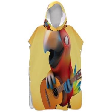 Imagem de Joisal Poncho de surf vestível para adultos trocador de roupa de praia com capuz toalha de banho alegre desenho animado papagaio amarelo unissex adulto poncho com capuz