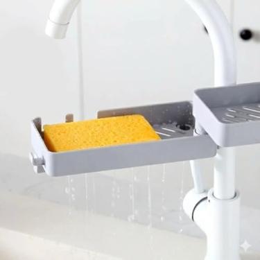 Imagem de Suporte Organizador de Pia Telescópico Easy Dishes - Escorredor Ajustável para Esponja, Detergente e Pano de Prato - Design Ventilado para Higiene Total