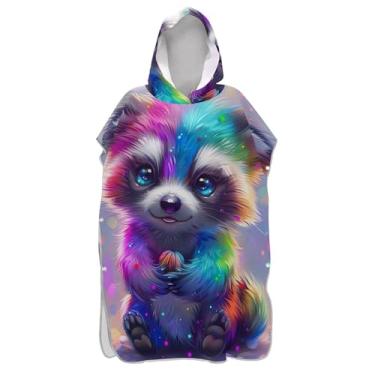 Imagem de TSENQUE Poncho de surfe colorido com estampa de guaxinim arco-íris para adultos plus size poncho masculino com capuz toalha floral