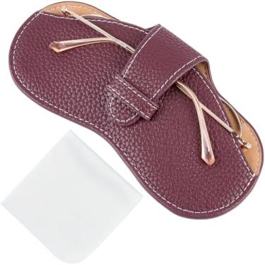 Imagem de CREATCABIN Estojo de couro PU para óculos de sol macio estojo fino para óculos de sol bolsa portátil para óculos de sol capa leve com pano de limpeza presente para mulheres e homens 17 x 9 cm marrom