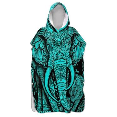 Imagem de TSENQUE Poncho de surf chique azul elefante arte para adulto trocador vestível feminino ponchos com capuz praia moletom toalha natação