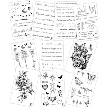 Imagem de 10 peças de tatuagens temporárias semipermanentes realistas de suco de ervas floral borboleta padrão interativo 7-14 dias sem derramamento não reflexivo braço ombro pescoço clavícula corpo adesivo de