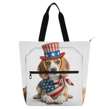 Imagem de Bolsa feminina Beagle Dog American Tote de lona de trabalho com zíper bolsa de praia bolsas de viagem amantes de livros presentes