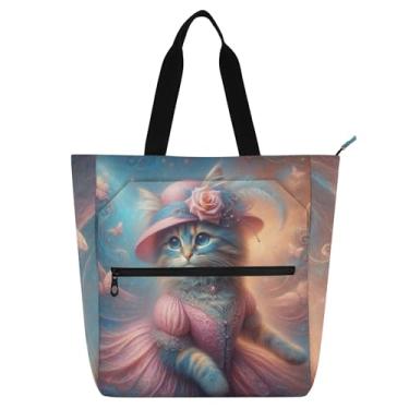 Imagem de GAIGEO Sacolas femininas fofas gatinho fashion para trabalho lona praia livro bolsa zíper presente professor para amantes de livros bolsas
