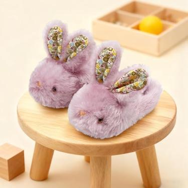 Imagem de Chinelos infantis infantis para meninos e meninas, sapatos de casa de coelho, antiderrapante, quente, macio, para o inverno, felpudo para uso interno, roxo, Roxa, 17-18