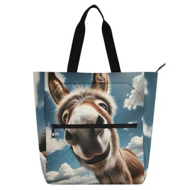 Imagem de Linda bolsa de trabalho feminina com estampa de burro, bolsa de lona para livros de praia com zíper, bolsas de viagem, presentes para amantes de livros