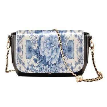 Imagem de GAIGEO Bolsa transversal de couro com flores amarelas, bolsa tiracolo ajustável, bolsas transversais de couro para mulheres, Azul quadrado com flores - 3, One Size