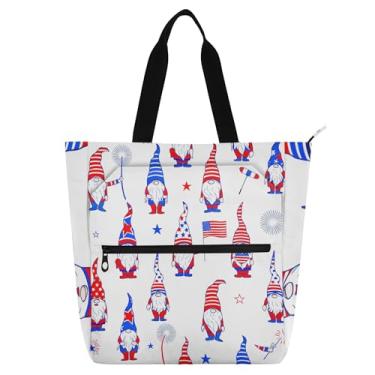 Imagem de Gnomos de desenho animado bandeira americana bolsa de trabalho para mulheres bolsa de lona bolsa de tecido universitário escola médio presente para amantes de livros bolsas