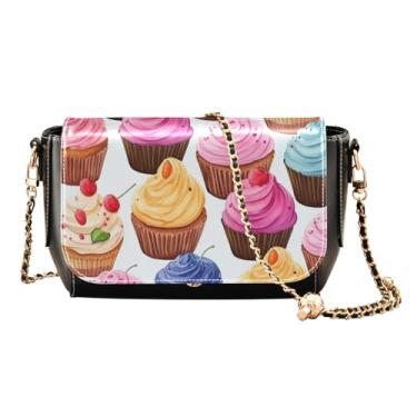 Imagem de Bolsa transversal feminina floral de rosas e folhas verdes, bolsa de ombro de couro médio, bolsa tiracolo feminina de couro, Cupcakes em várias cores - 4, One Size