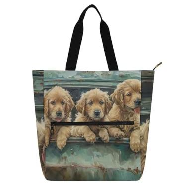 Imagem de GAIGEO Cute Puppies Bolsa de ombro azul para crianças e mulheres, escola, trabalho, estampa floral, zíper