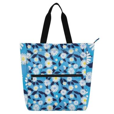 Imagem de Linda bolsa feminina azul margarida para trabalho de lona com zíper bolsa de praia para professores de livros presentes