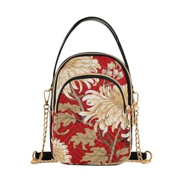 Imagem de Bolsa tiracolo feminina boneco de neve em cinza com corações vermelhos, bolsas pequenas para mulheres transversais, bolsa de verão, Crisântemo branco e marrom - 1, One Size