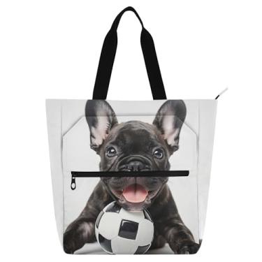 Imagem de GAIGEO Linda bolsa de trabalho feminina buldogue cachorrinho futebol bolsa escolar de lona com zíper reutilizável para amantes de livros