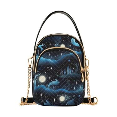 Imagem de Bolsa de ombro transversal preta com linhas bananas em uma bolsa de ombro, bolsas transversais casuais para mulheres, Noite estrelada azul, One Size