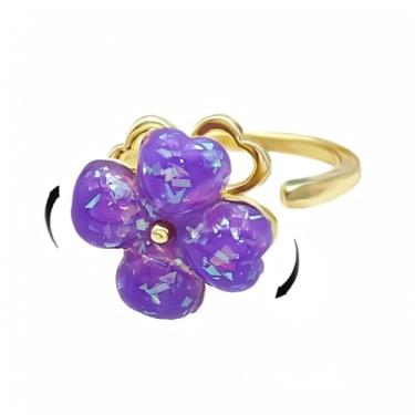 Imagem de Dtja Anel giratório de folha de trevo para mulheres, dourado, ajustável, em formato de coração, trevo, flor, envoltório aberto, anéis de ansiedade, ajuste confortável, dia de São Patrício, joia de