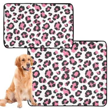 Imagem de Almofadas de xixi para cães com estampa de leopardo preto rosa almofada extra grande absorvente para cães tapete de gaiola de cachorro fofo, médio + grande, conjunto de 2