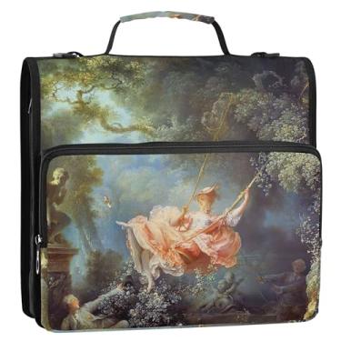 Imagem de Fichário básico de 3,8 cm com 3 anéis, anel D Jean Honoré Fragonard, organizador de zíper, vários bolsos, pasta grande para fichários escolares com alça de ombro