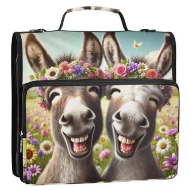 Imagem de Organizador divertido de fichário com zíper de 3,8 cm, 3 anéis, anel D, fofo, burros, rindo, portfólio, estojo com alça, bolsa escolar com alça de ombro