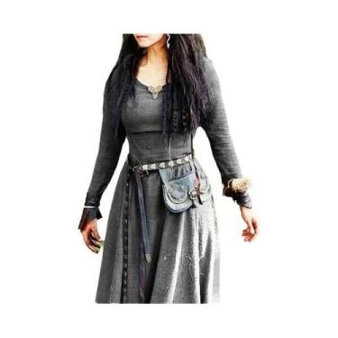 Imagem de Vestido Medieval Feminino De Manga Longa Maxi Vintage Fada Élfica Rena