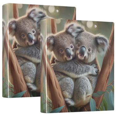 Imagem de Fichários fofos de urso coala de 3,8 cm, 3 argolas, 200 folhas, duráveis, 3 pastas de anel, fichários de escritório de anel redondo, 1 pacote