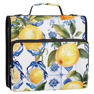 Imagem de Fichários básicos de 3,8 cm, 3 anéis, resistente, fresco, azul limão, floral, zíper, portfólio e estojo, suporte para pasta de anéis, bolsa de fichário com alça para escola