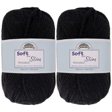 Imagem de JubileeYarn fio penteado macio e fino - mistura de lã de raiom de bambu - smoking preto - 100 g/novelo - 2 novelos