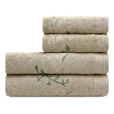 Imagem de Conjunto de quatro peças: toalha de banho e toalha de rosto (Bege/Verde)