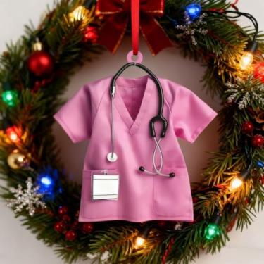 Imagem de Enfeites de enfermeira em miniatura rosa doce, decoração pendurada com detalhes de estetoscópio – lindo presente de agradecimento médico