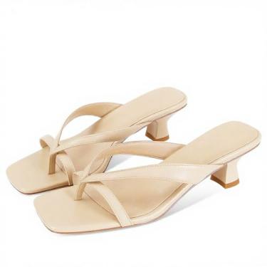 Imagem de MICIFA Sandálias femininas de salto baixo com salto baixo, salto mula, arredondado, bico aberto, casual, sandálias femininas, Damasco, 35