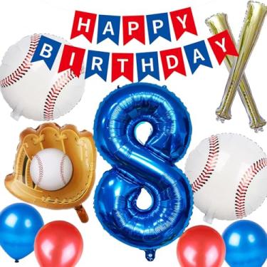 Imagem de 8º Balões de Beisebol Decorações de Festa para Meninos Meninas, Faixa de Aniversário Vermelho Branco Azul Luva de Beisebol Jumbo Balões de Folha de Taco Tema Esportivo Aniversário para Meninos Filhos