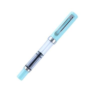 Imagem de CYSUE Caneta-tinteiro pistão caneta de tinta de plástico EF/F ponta prata clipe negócios papelaria escritório material escolar (azul, EF)