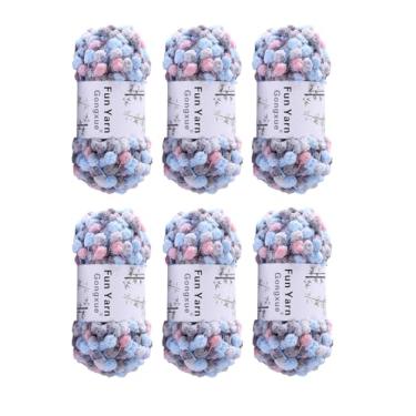 Imagem de 6 rolos de fio Pomp-A-Doodle, 100% poliéster jujuba pequena POM-POM bola fio para crochê tricô artesanato tapete pet ninho 600 g (6, mirtilo)