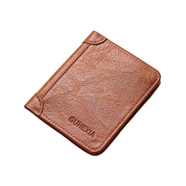 Imagem de Carteira masculina curta de couro fino dobrável porta-cartões com compartimento para identidade com compartimento para carteira de motorista para trabalho e viagens