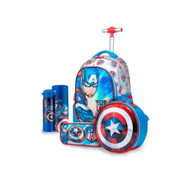 Imagem de Kit Mochila Lancheira Estojo Garrafa Marvel Capitão América-Masculino