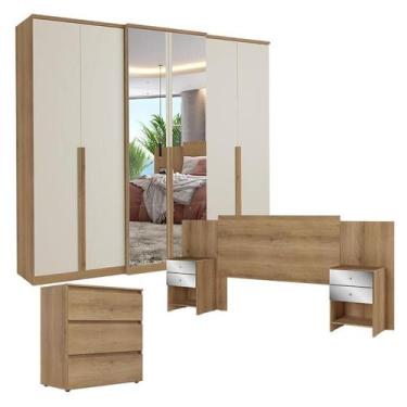 Imagem de Guarda Roupa Casal Valência 6 Portas Full Glass Capuccino Off White co