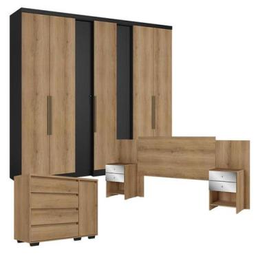 Imagem de Guarda Roupa Casal Selecto 7 Portas Preto Capuccino com Cômoda com Por