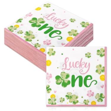 Imagem de Lucky One Guardanapos Conjunto de 50 Decorações de Aniversário Trevo Março Menina Primeiro Aniversário Guardanapos de Papel Trevo Sobremesa Jantar Banheiro Decoração de Mesa para Eventos Irlandeses