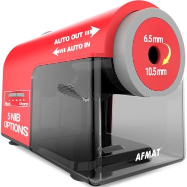 Imagem de AFMAT Apontador de lápis elétrico, apontador de lápis totalmente automático para lápis de cor Nº 2/Jumbo/de 6,5 a 10,5 mm, entrada e saída automática, 5 modos de nitidez, apontador de plugue para sala
