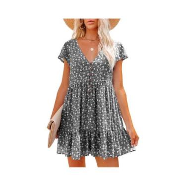 Imagem de Vestido De Verão Floral Com Decote Em V E Botões, Estilo Europeu - NON