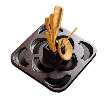 Imagem de Prateleira de secagem de chávenas de madeira, suporte de chávenas de madeira maciça, prateleira de secagem, armazenamento de copos, utensílios de chá, drenagem, cerimônia de chá (marrom 17 x 17 x 19