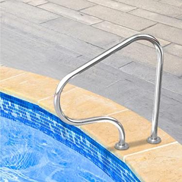 Imagem de AkosOL Corrimão de piscina, corrimão antiderrapante para natação de aço inoxidável ao ar livre, alça de apoio de entrada de segurança montada no convés, 31,5 × 80 cm