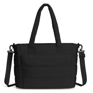 Imagem de Yuni Sophy Bolsa feminina acolchoada de 43 cm, bolsa de ombro acolchoada para trabalho, viagem, academia (preto)