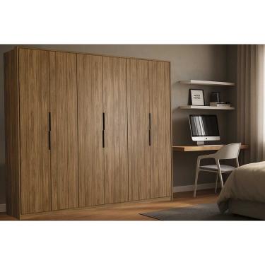 Imagem de Guarda Roupa Casal 6 Portas (2 Ripadas) e 6 Gavetas Atrice Nogueira Touch - Demóbile