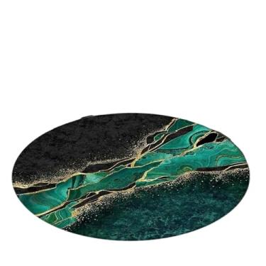Imagem de Tapete redondo com padrão de mármore, tapete de engatinhar, decoração de casa, tapetes de tamanho grande para sala de estar, quarto, banheiro (verde escuro, 80 x 80 cm)