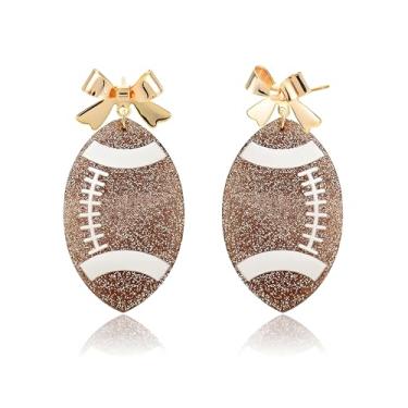 Imagem de coadipress Brincos de laço de futebol para mulheres, com glitter, leve, acrílico, laço, futebol, mãe, dia de jogo, acessórios para fãs de esportes, joias de equipe, presentes, Medium, Acrílico, Sem