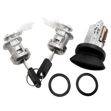 Imagem de longshida LC6177+DL5885+597638 Cilindro de trava de interruptor de ignição e 2 peças de cilindro de fechadura de porta com chaves compatível com Ford F250/350 Excursion 1997-2007 e mais Lincoln