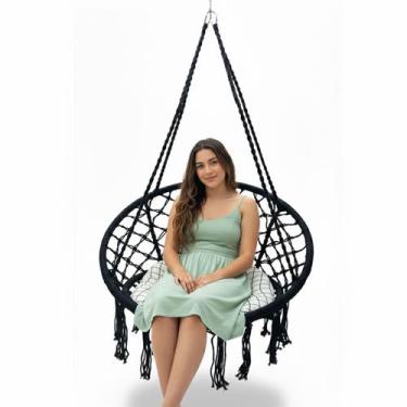Imagem de Rede Cadeira Balanço Almofada Confortavel Suspensa Teto Casa Quintal J