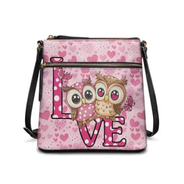Imagem de HUGS IDEA Bolsa tiracolo feminina de couro, bolsa tiracolo grande, Hobo, bolsa para celular, Linda estampa de coruja, amor