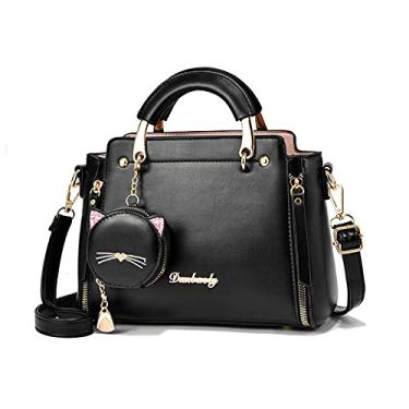 Imagem de SO Bolsa feminina fofa bolsa tiracolo feminina com alça superior bolsa feminina à prova d'água de couro sintético bolsa de ombro para namoro viagens uso diário, Preto, L, Elegante